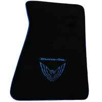 Black Floor Mats with Blue Trim for Pontiac FireBird (1970-1981) with Trans Am Logo - AutoWin