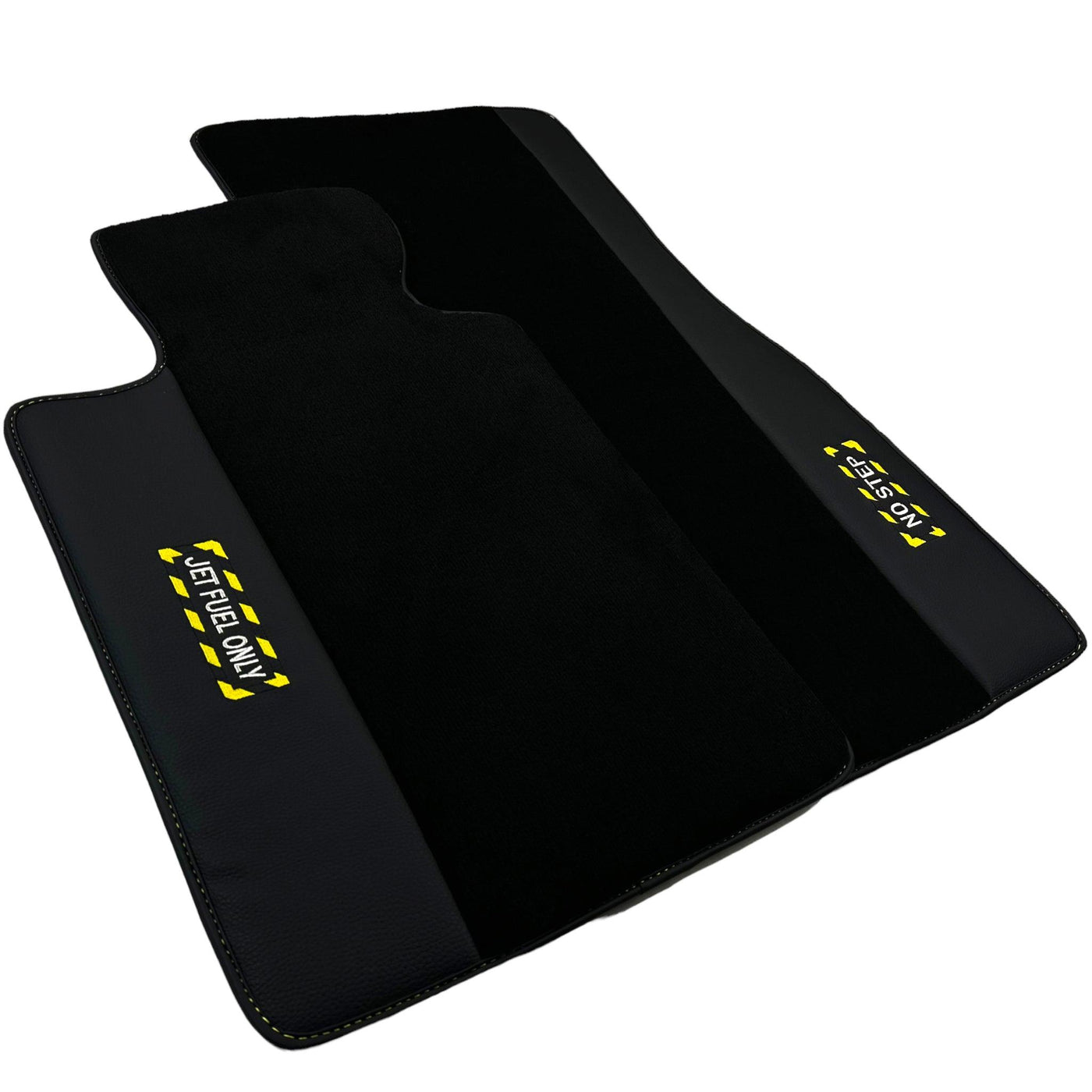 Black Floor Mats with Leather for BMW M3 G81 Touring (2022-2026) - "Jet Fuel Only" - AutoWin