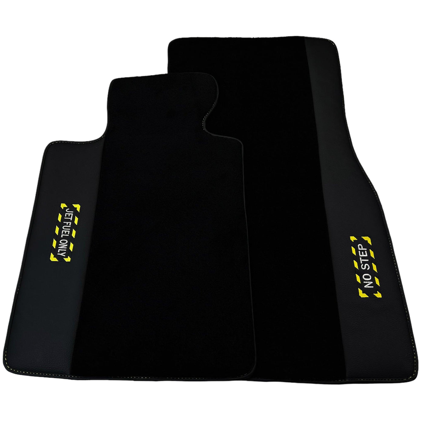 Black Floor Mats with Leather for BMW Gran Tourer F46 (2015-2022) 7 Seats - "Jet Fuel Only" - AutoWin