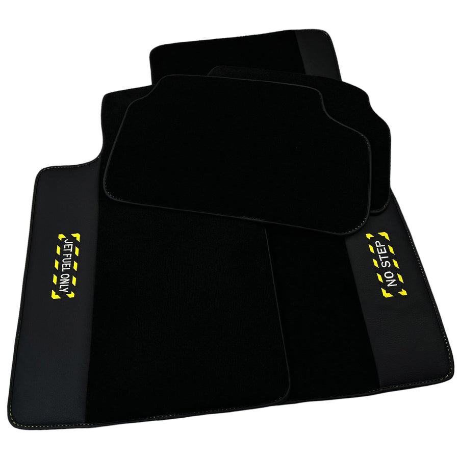 Black Floor Mats with Leather for BMW M3 G81 Touring (2022-2026) - "Jet Fuel Only" - AutoWin