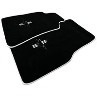 Black Floor Mats with White Trim For Ford Mustang V (2004-2010) With Pony - AutoWin