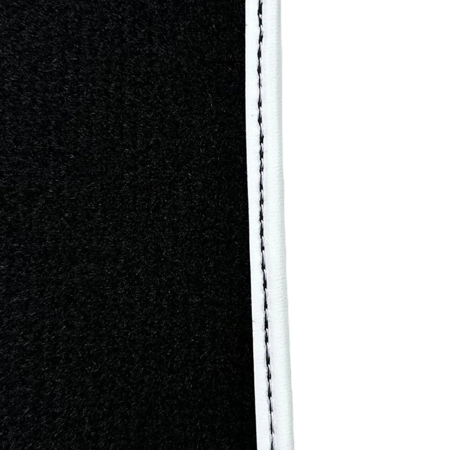 Black Floor Mats with White Trim For Ford Mustang V (2004-2010) With Pony - AutoWin