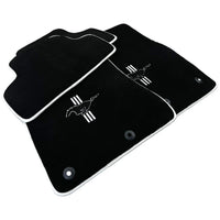 Black Floor Mats with White Trim for Ford Mustang V FL (2011-2014) With Pony - AutoWin