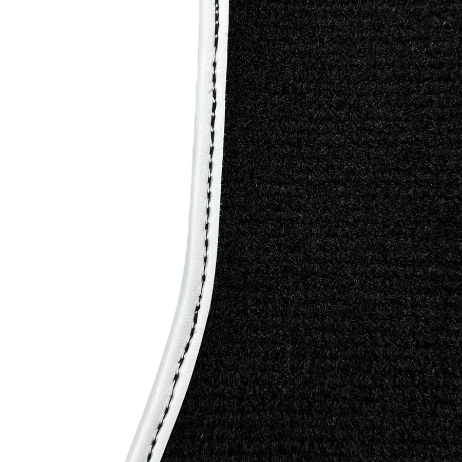 Black Floor Mats with White Trim For Ford Mustang VI (2015-2023) With Pony - AutoWin