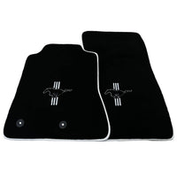 Black Floor Mats with White Trim For Ford Mustang VI (2015-2023) With Pony - AutoWin