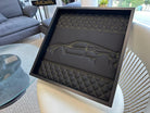 Black Leather Ferrari 458 Inspired Wall Art: Embroidered Yellow Stitch Luxury Decor - AutoWin