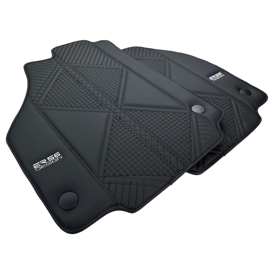 Black Leather Floor Mats For Ferrari 488 GTB (2016-2022) ER56 Design - AutoWin