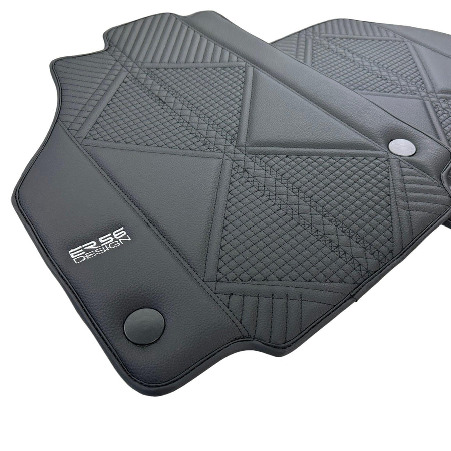 Black Leather Floor Mats For Ferrari 488 GTB (2016-2022) ER56 Design - AutoWin
