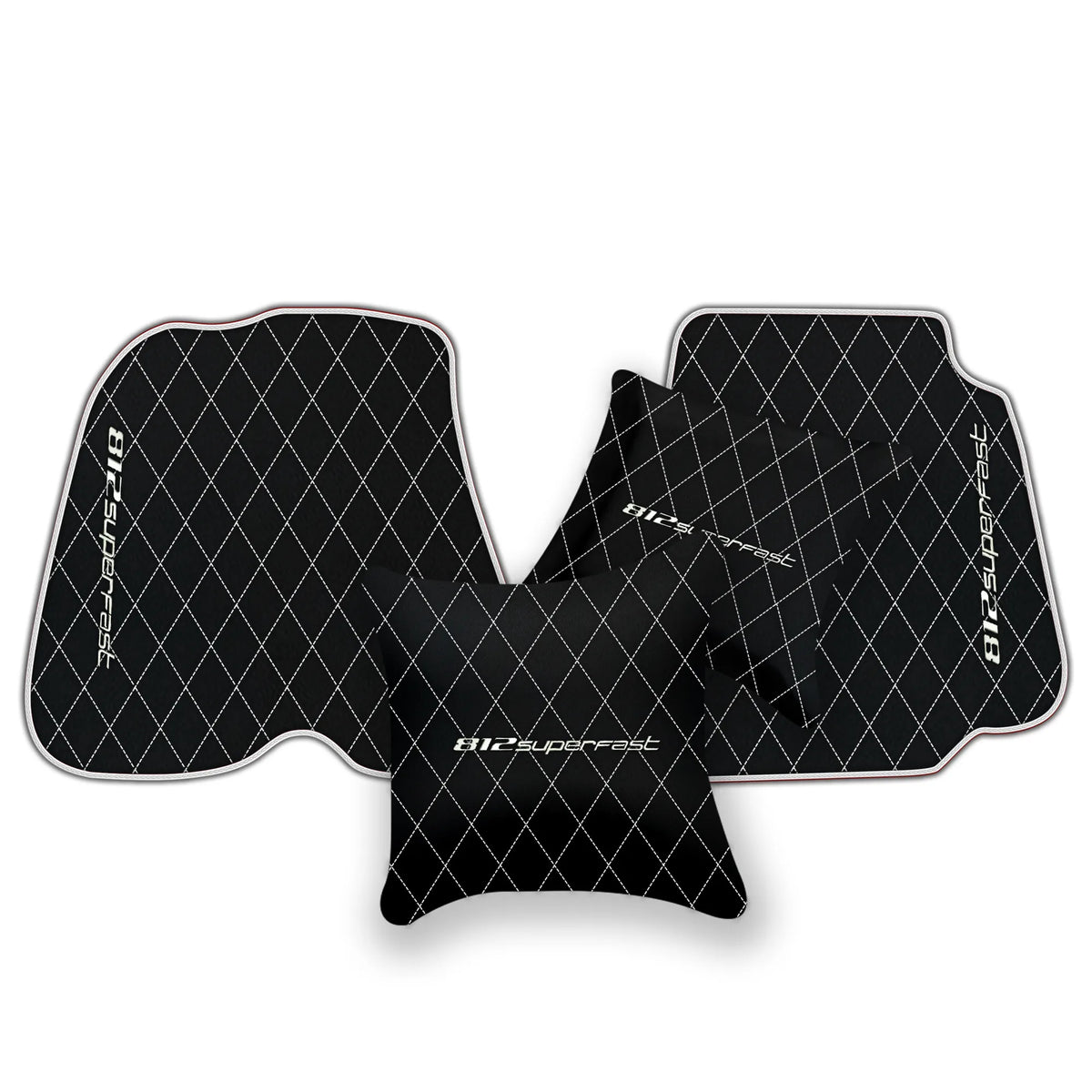 Black Leather Floor Mats for Ferrari 812 Superfast (2018-2023) with Single Diamond Pattern | Full Set Option