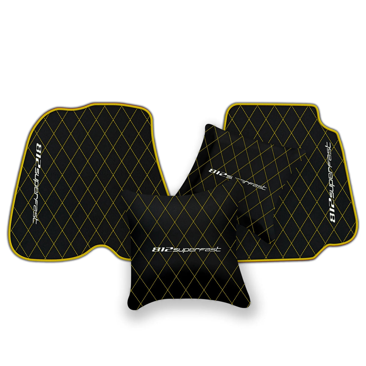 Black Leather Floor Mats for Ferrari 812 Superfast (2018-2023) with Single Diamond Pattern | Full Set Option