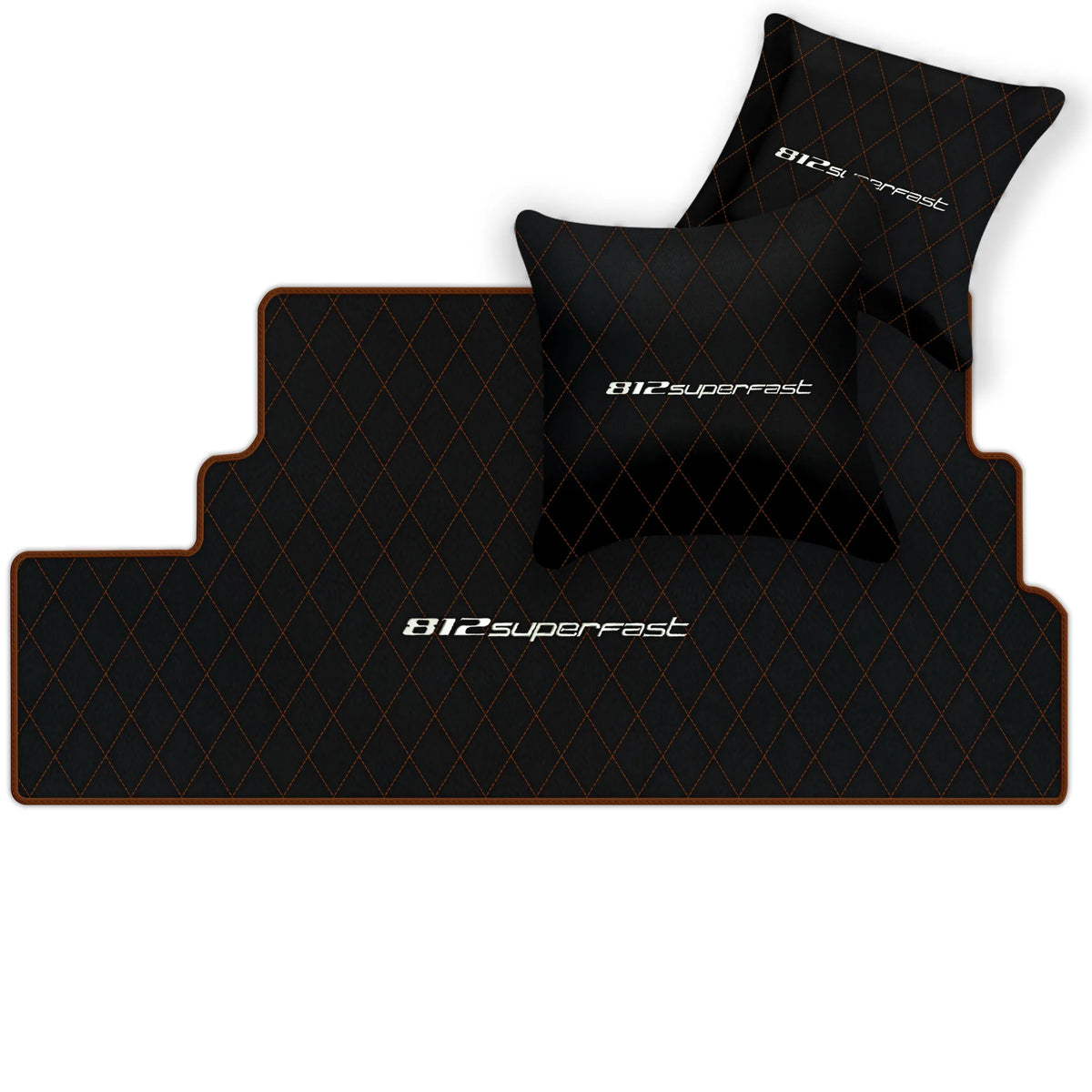 Black Leather Floor Mats for Ferrari 812 Superfast (2018-2023) with Single Diamond Pattern | Full Set Option