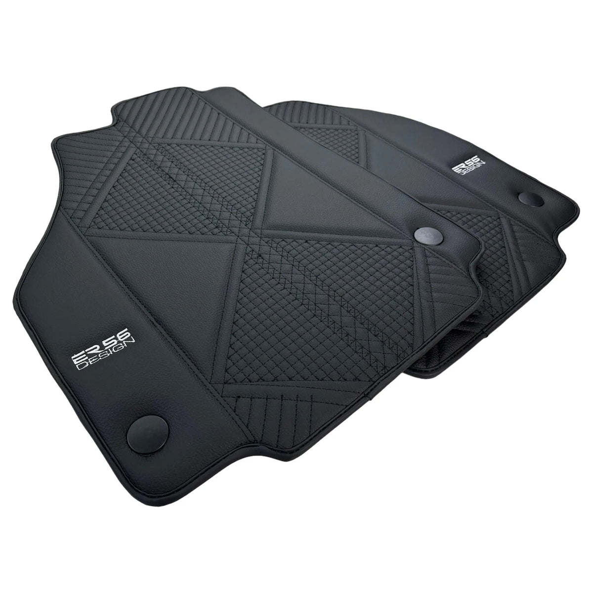 Black Leather Floor Mats For Ferrari F8 Spider (2019-2023) ER56 Design - AutoWin
