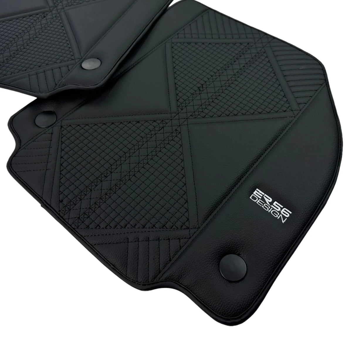 Black Leather Floor Mats For Ferrari F8 Spider (2019-2023) ER56 Design - AutoWin