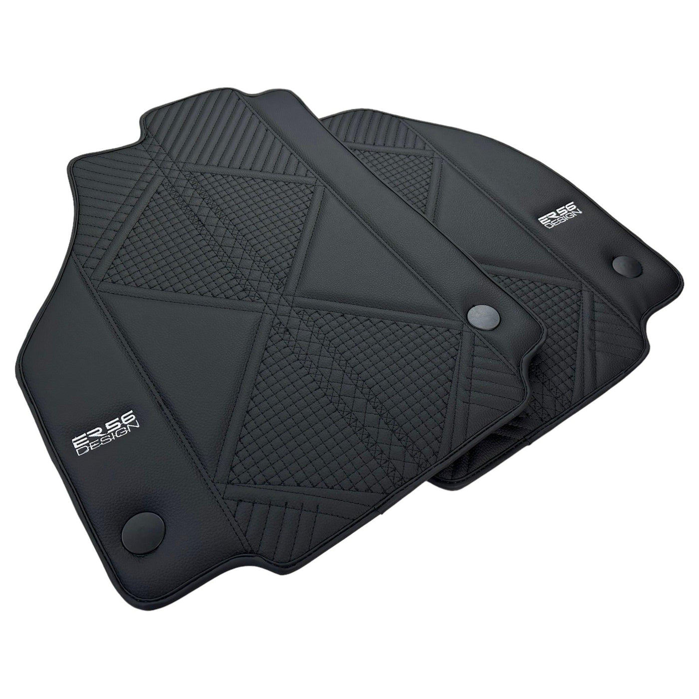 Black Leather Floor Mats For Ferrari F8 Tributo 2019-2022 ER56 Design - AutoWin