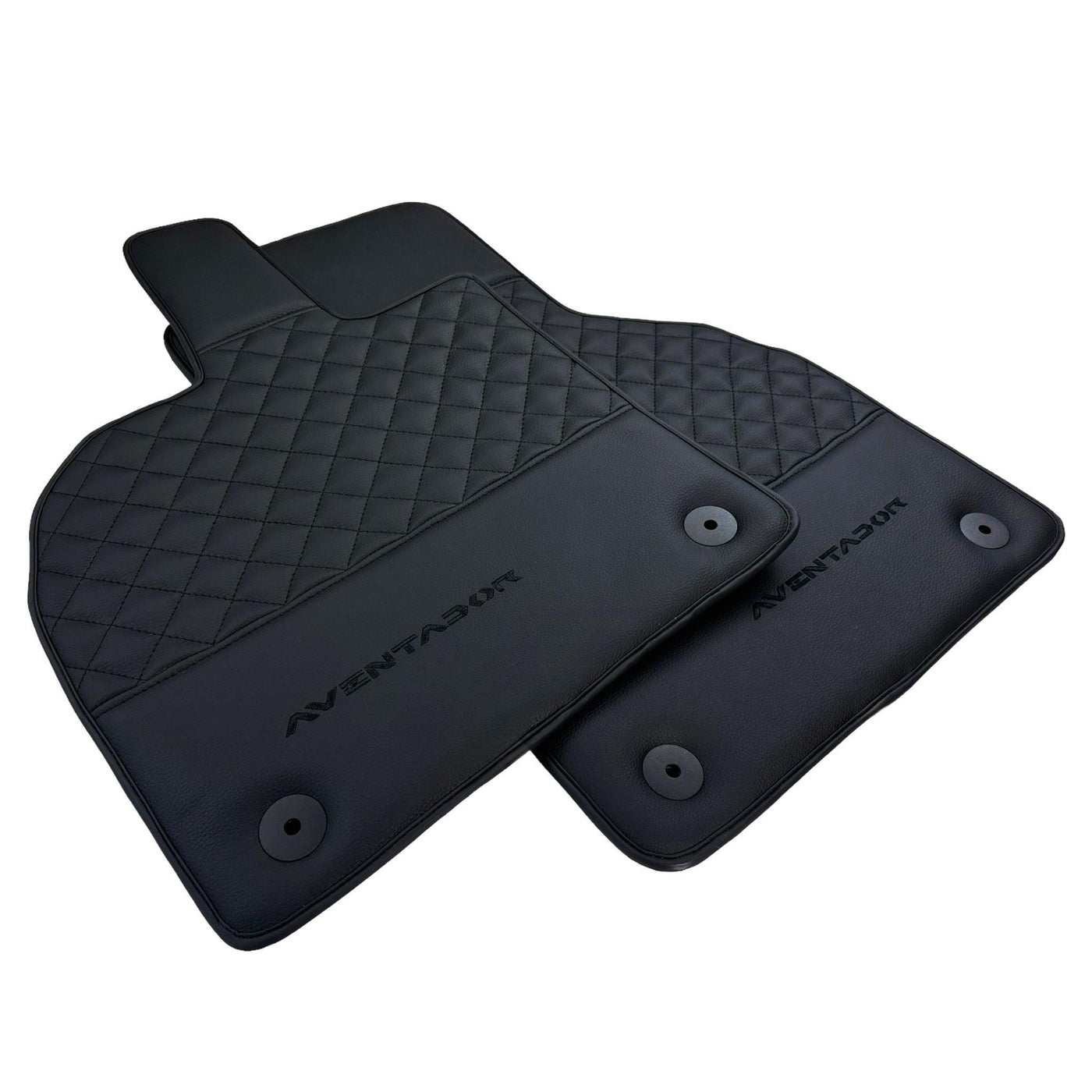 Black Leather Floor Mats for Lamborghini Aventador | Black Stitching - AutoWin