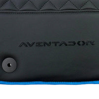 Black Leather Floor Mats For Lamborghini Aventador with Blue Trim - AutoWin