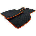 Black Leather Floor Mats For Lamborghini Aventador with Orange Trim - AutoWin