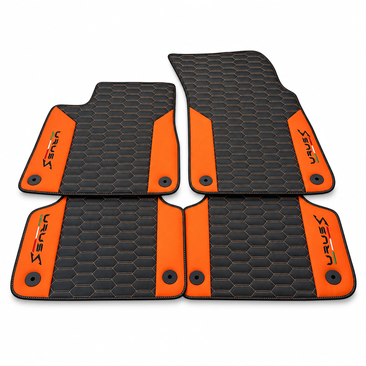 Black Leather Floor Mats For Lamborghini Urus S With Orange Nappa Leather - AutoWin