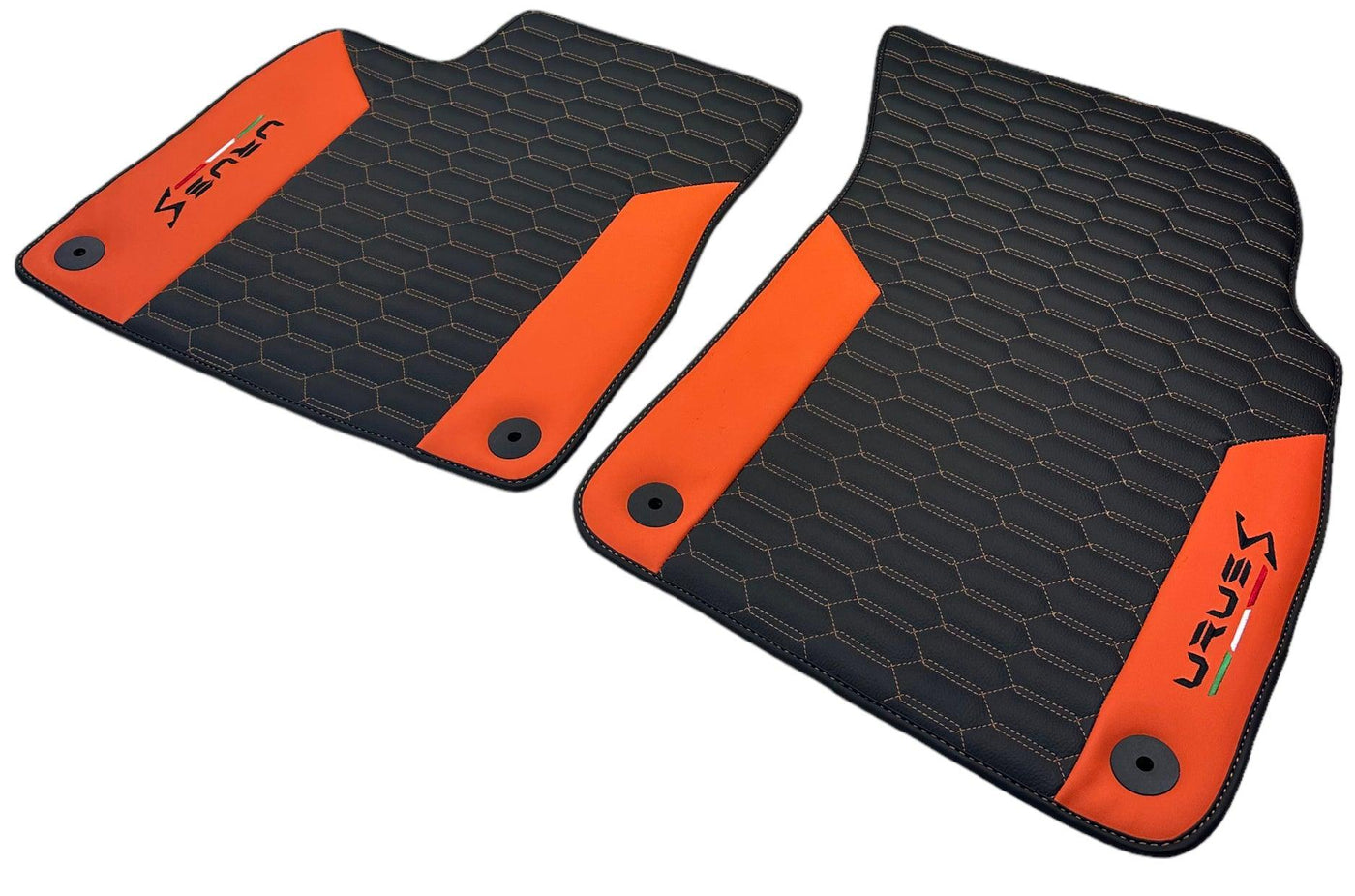 Black Leather Floor Mats For Lamborghini Urus S With Orange Nappa Leather - AutoWin