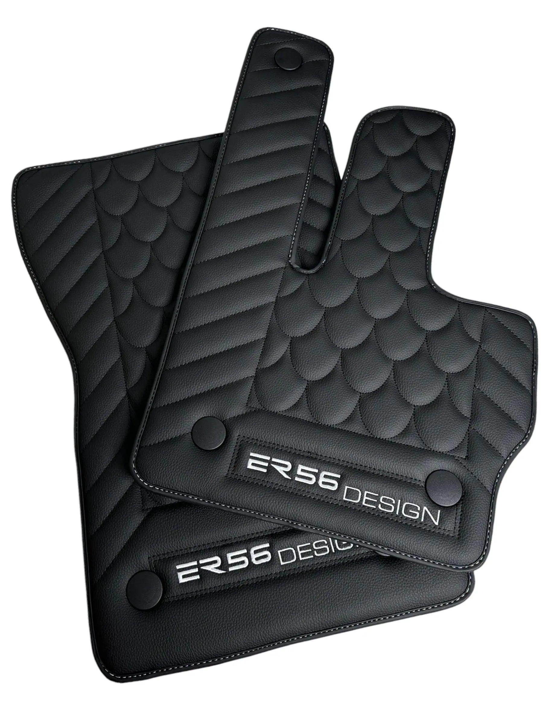 Black Leather Floor Mats For Mercedes-Benz G Class W461 (1979-2008) ER56 Design - AutoWin