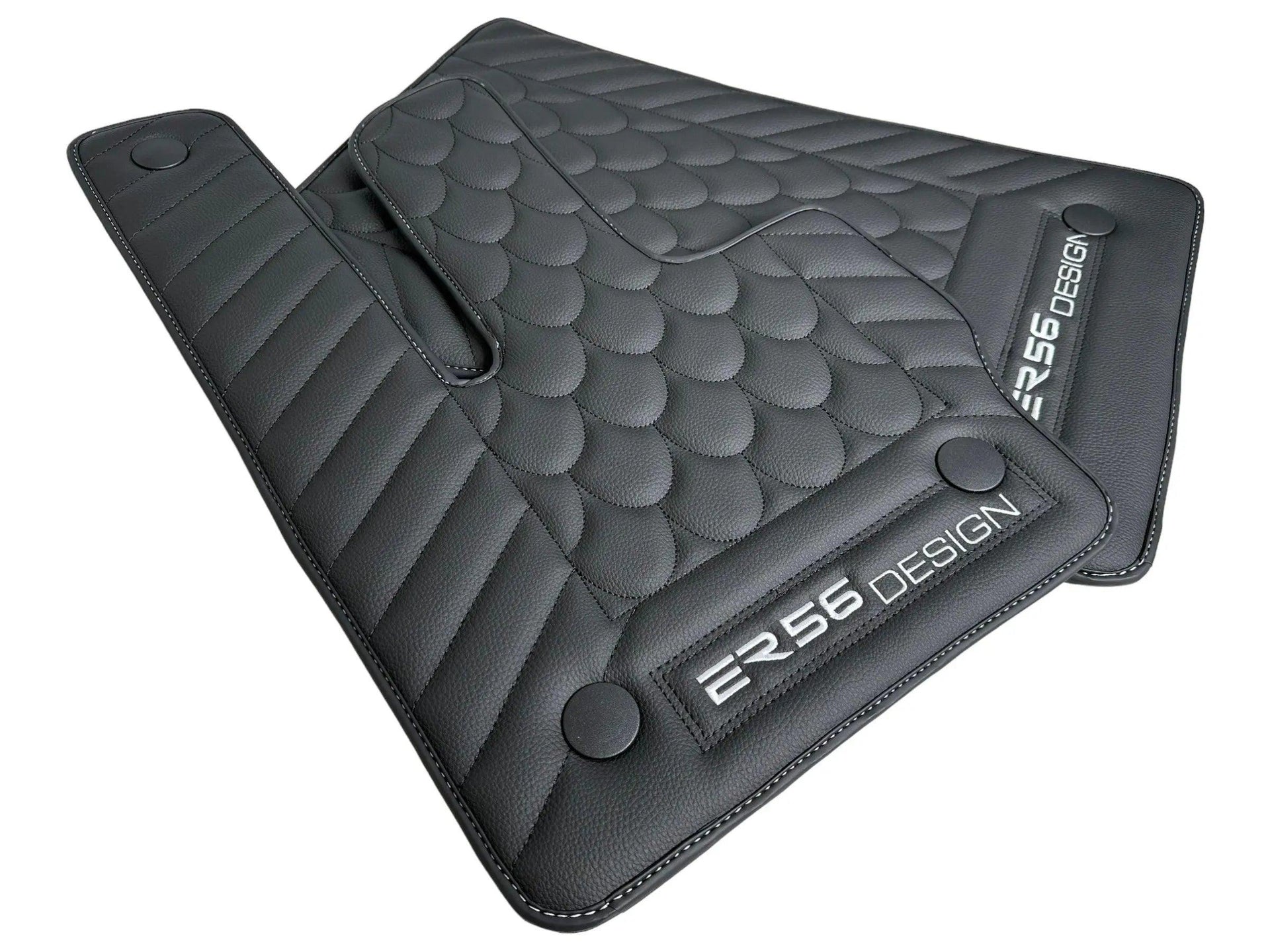 Black Leather Floor Mats For Mercedes-Benz G Class W463 (2008-2018) ER56 Design - AutoWin