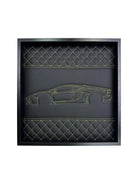 Black Leather Lamborghini Huracan Inspired Wall Art: Embroidered Yellow Stitch Luxury Decor - AutoWin