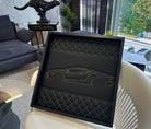 Black Leather Lamborghini Huracan Inspired Wall Art: Embroidered Yellow Stitch Luxury Decor - AutoWin