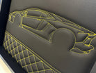 Black Leather Lamborghini Huracan Inspired Wall Art: Embroidered Yellow Stitch Luxury Decor - AutoWin