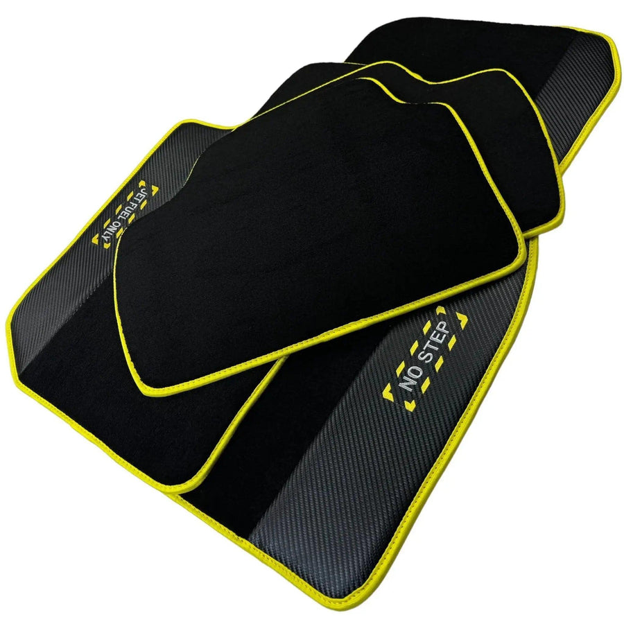 Black Mats For BMW 3 Series E36 4-door Sedan | Fighter Jet Edition | Yellow Trim - AutoWin