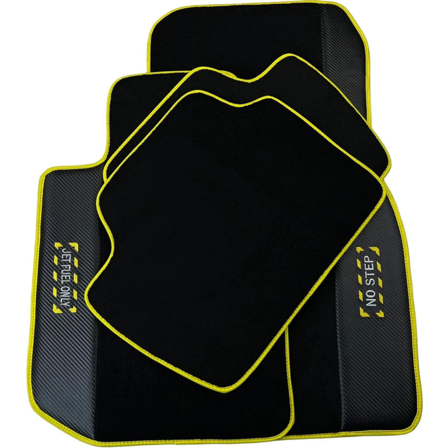 Black Mats For BMW 3 Series E46 4-door Sedan | Fighter Jet Edition | Yellow Trim - AutoWin