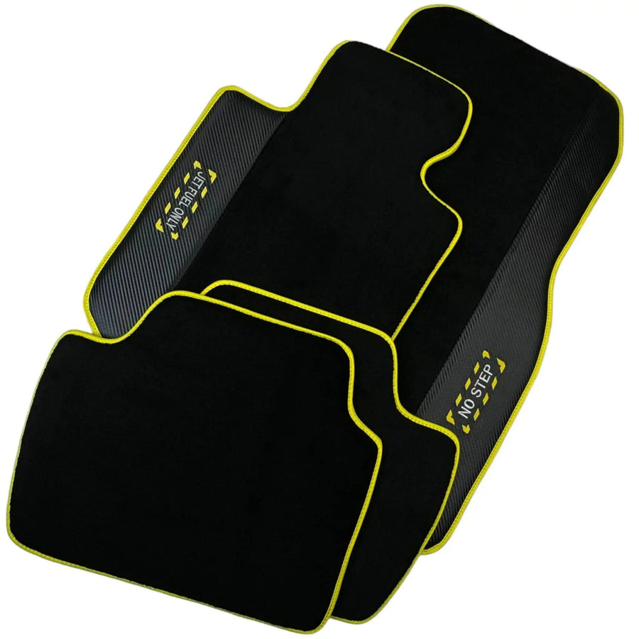 Black Mats For BMW 3 Series E46 4-door Sedan | Fighter Jet Edition | Yellow Trim - AutoWin