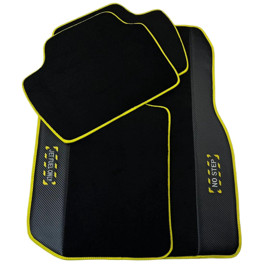 Black Mats For BMW 3 Series E46 4-door Sedan | Fighter Jet Edition | Yellow Trim - AutoWin