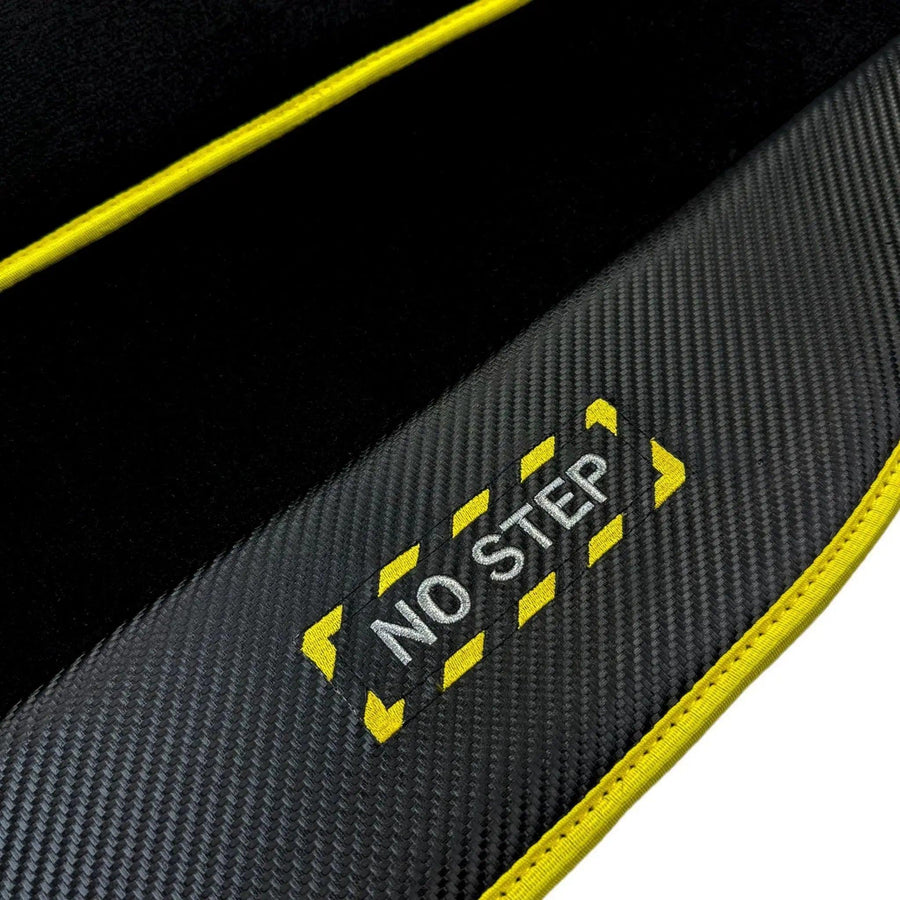 Black Mats For BMW 3 Series E46 4-door Sedan | Fighter Jet Edition | Yellow Trim - AutoWin