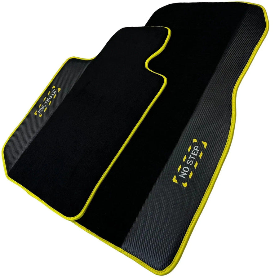 Black Mats For BMW 3 Series E46 4-door Sedan | Fighter Jet Edition | Yellow Trim - AutoWin