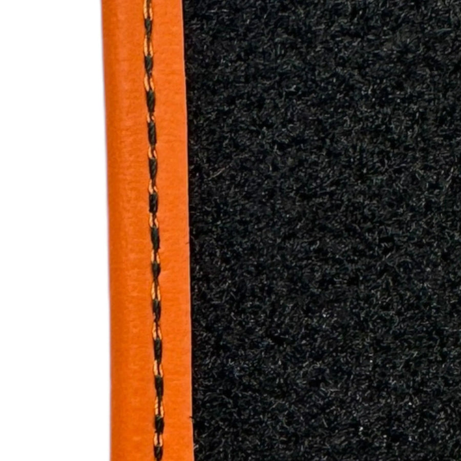 Black Sheepskin Floor Mats for Rolls-Royce Ghost Series II (2021-2024) I Orange Leather Trim - AutoWin
