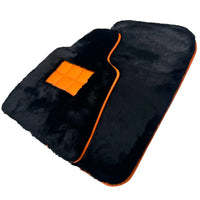Black Sheepskin Floor Mats for Rolls-Royce Ghost Series II (2021-2024) I Orange Leather Trim - AutoWin