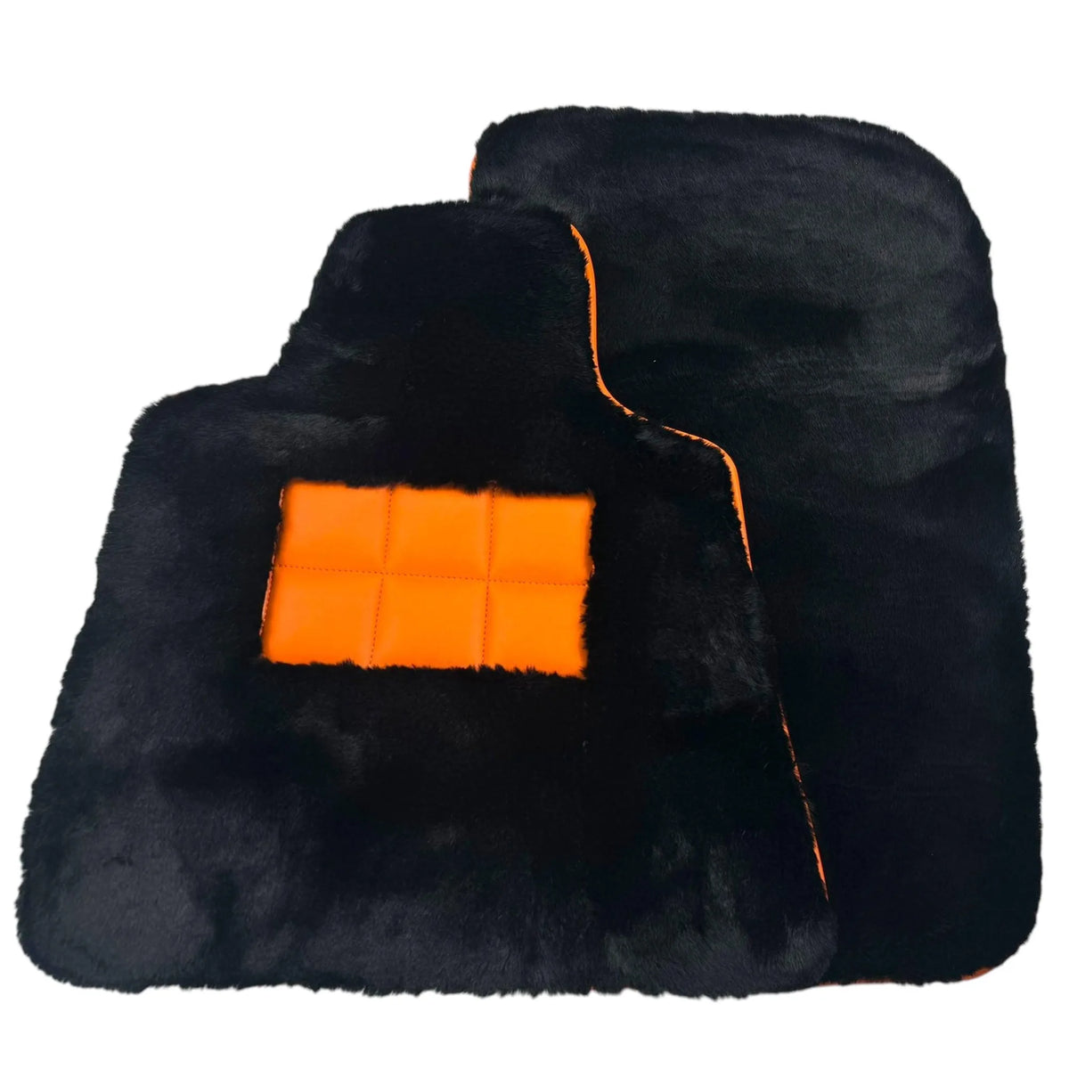 Black Sheepskin Floor Mats for Rolls-Royce Phantom VIII (2017-2024) Orange Leather Trim - AutoWin