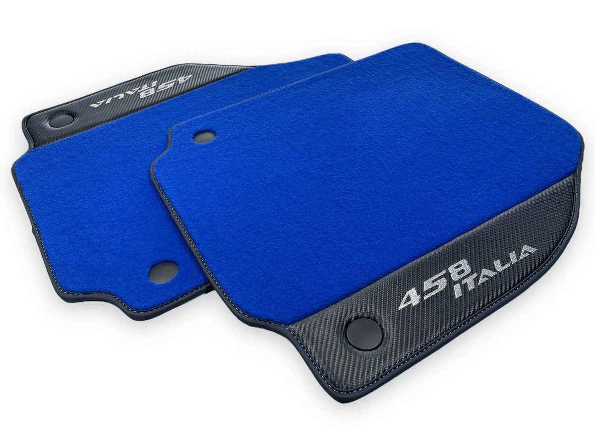 Blue Floor Mats For Ferrari 458 Italia 2009-2015 Carbon Fiber Leather - AutoWin