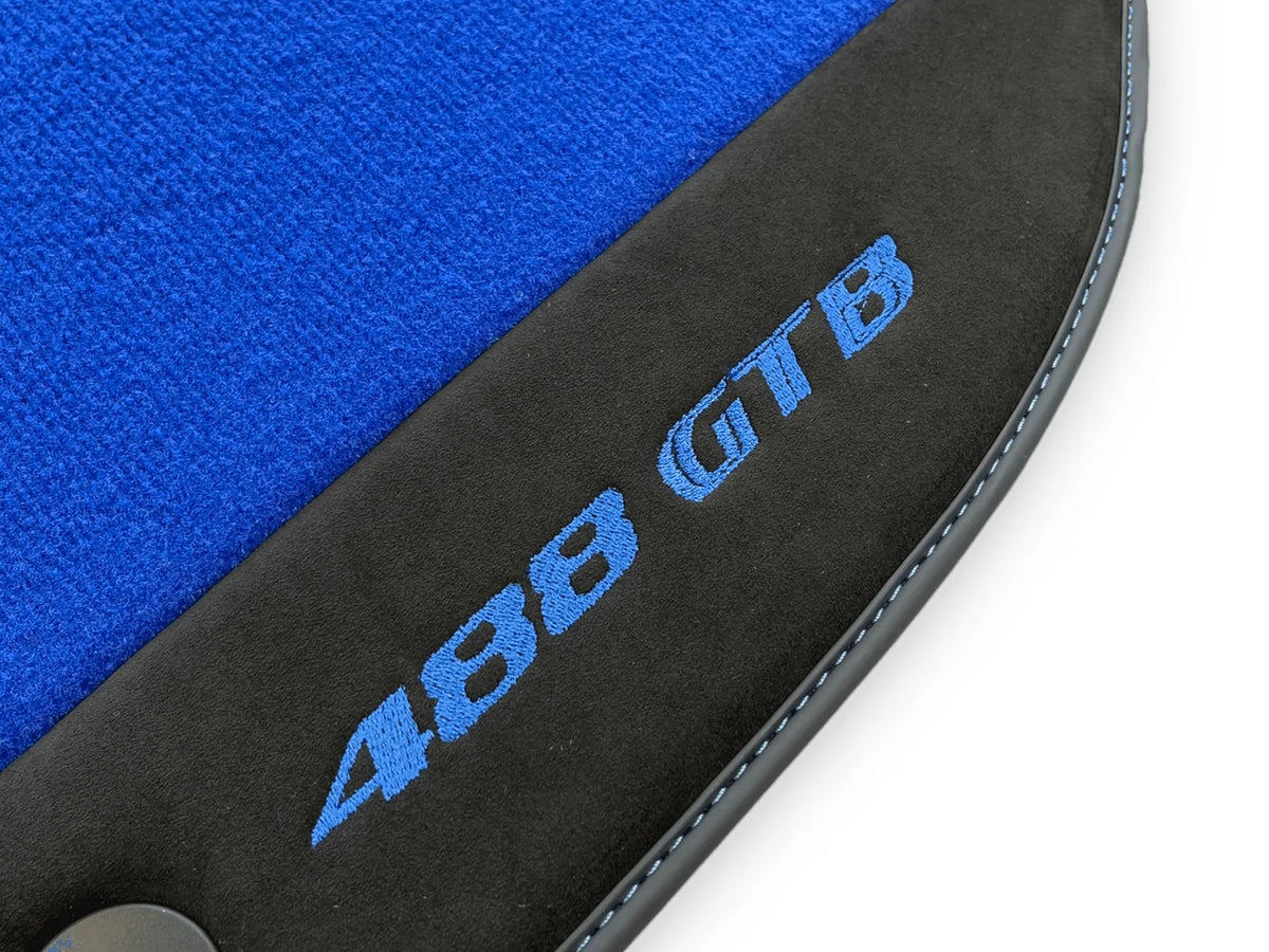 Blue Floor Mats For Ferrari 488 GTB 2016-2022 Carpets With Alcantara Leather - AutoWin