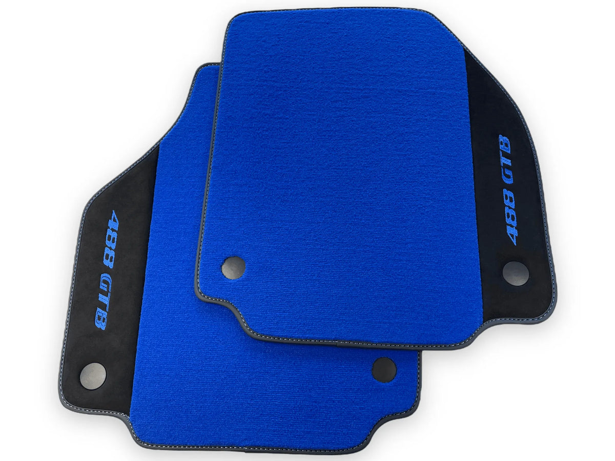 Blue Floor Mats For Ferrari 488 GTB 2016-2022 Carpets With Alcantara Leather - AutoWin