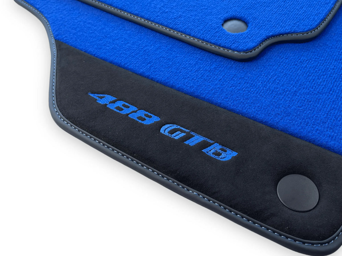 Blue Floor Mats For Ferrari 488 GTB 2016-2022 Carpets With Alcantara Leather - AutoWin
