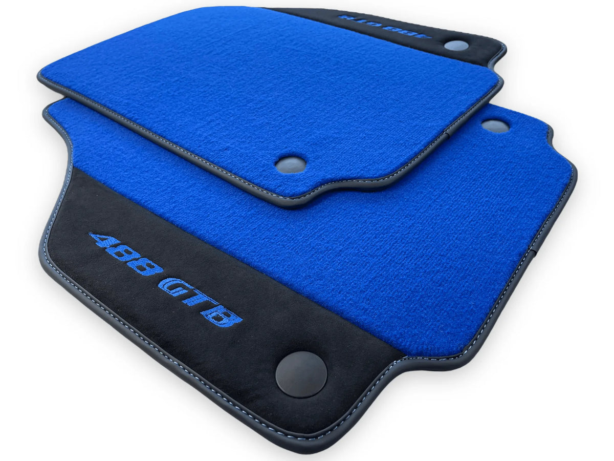 Blue Floor Mats For Ferrari 488 GTB 2016-2022 Carpets With Alcantara Leather - AutoWin