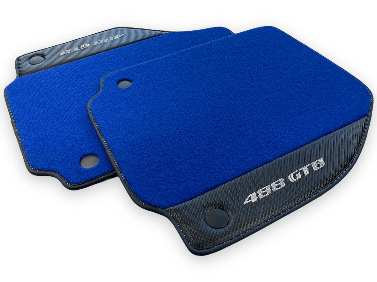 Blue Floor Mats For Ferrari 488 Gtb 2016-2022 Carpets With Carbon Fiber Leather - AutoWin