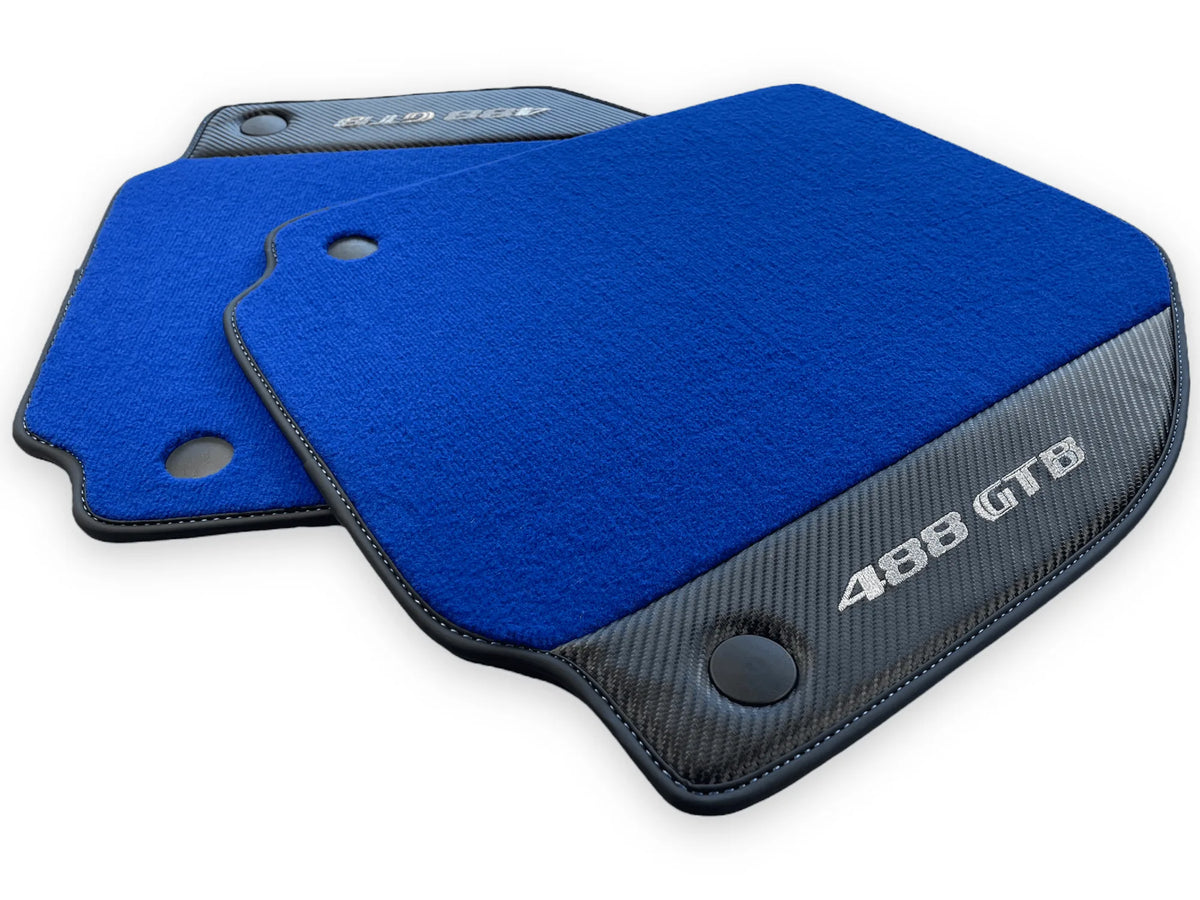 Blue Floor Mats For Ferrari 488 Gtb 2016-2022 Carpets With Carbon Fiber Leather - AutoWin