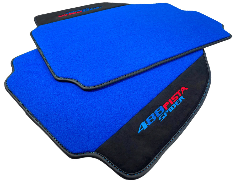 Blue Floor Mats For Ferrari 488 Pista Spider 2019-2021 With Alcantara Leather