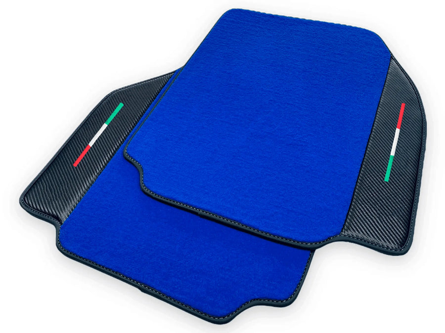Blue Floor Mats For Ferrari 488 Pista Spider 2019-2021 With Carbon Fiber Leather