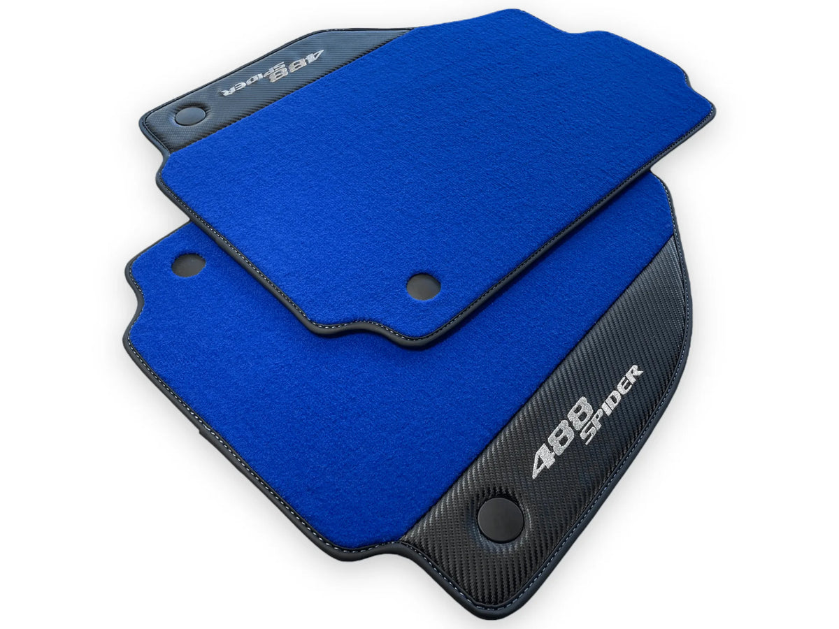 Blue Floor Mats For Ferrari 488 Spider 2015-2022 Carbon Leather - AutoWin