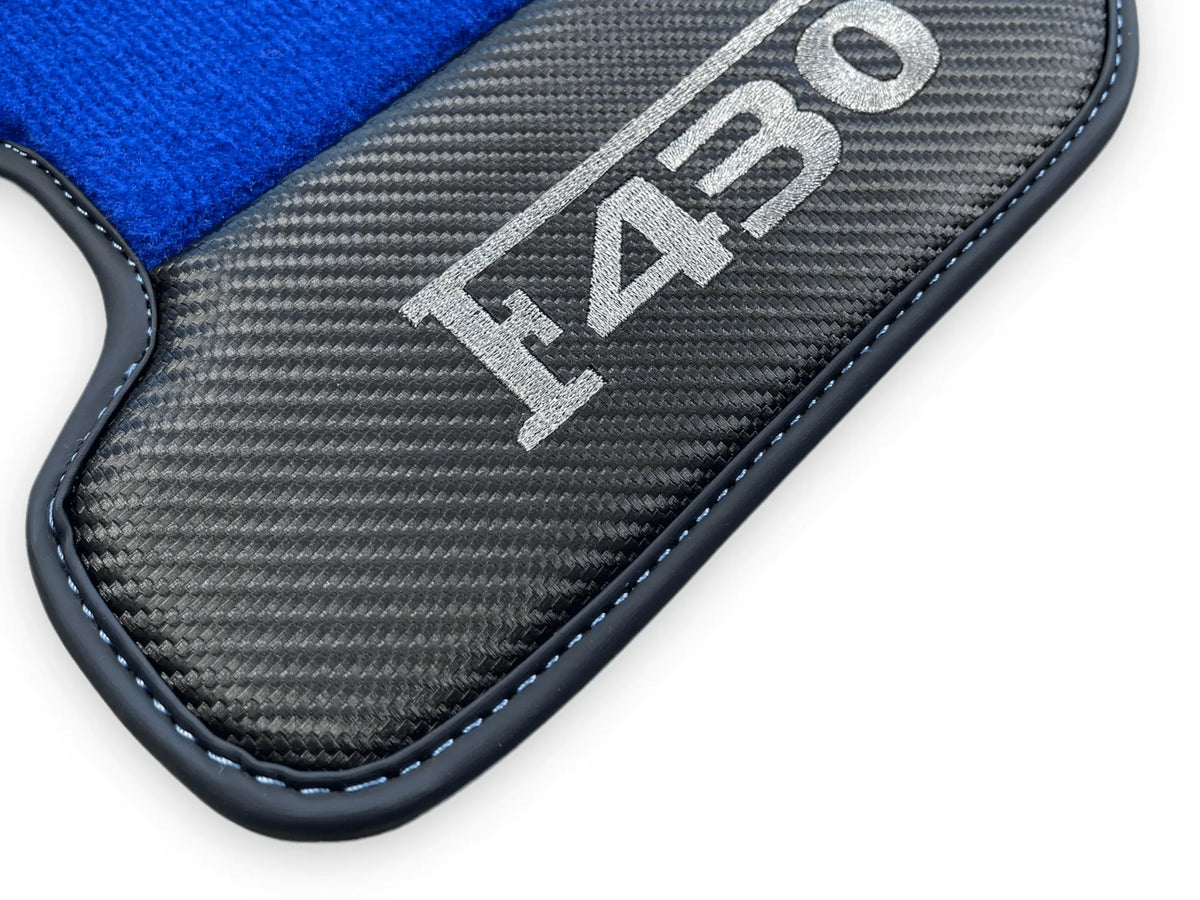 Blue Floor Mats For Ferrari F430 2004-2009 With Carbon Fiber Leather - AutoWin