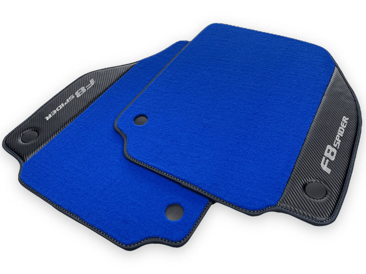 Blue Floor Mats For Ferrari F8 Spider 2019-2022 With Carbon Fiber Leather - AutoWin