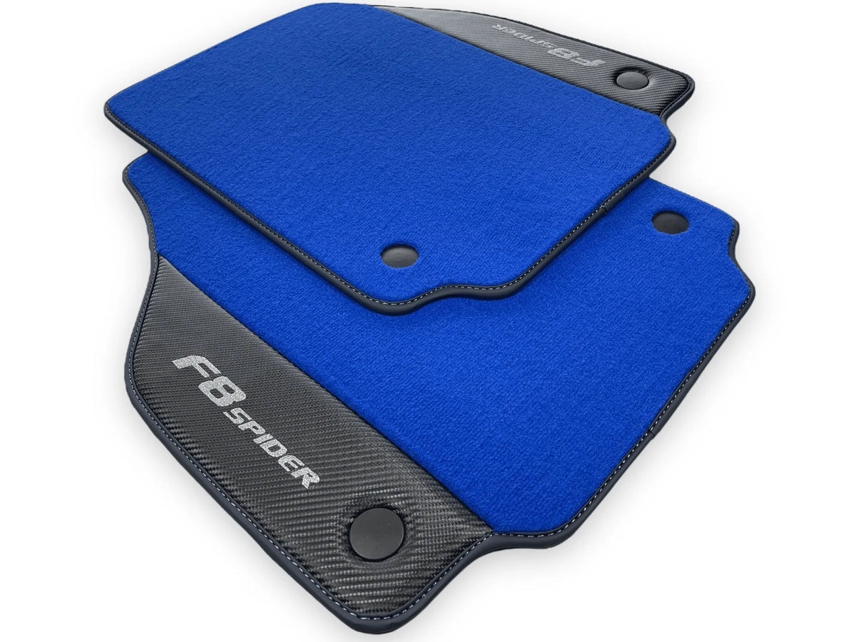 Blue Floor Mats For Ferrari F8 Spider 2019-2022 With Carbon Fiber Leather - AutoWin